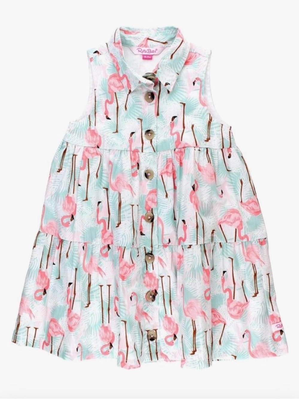 Ruffle Butts Pink & Mint Flamingo Tiered Shirt Dress Sz 6